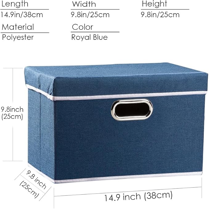 PRANDOM Collapsible Storage Bin with Lid [1-Pack] Fabric Foldable Storage Box Organizer Container Basket Cube with Cover for Home Bedroom Closet Office Nursery Royal Blue(14.9x9.8x9.8) - Image 5
