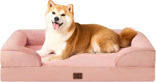 EHEYCIGA Orthopedic Dog Beds Large Sized Dog, Waterproof Washable Pet Bed | Non-Slip Bottom and Egg-Crate Memory Foam XL Dog Couch Bed with Washable Removable Cover, Dusty Pink by EHEYCIGA