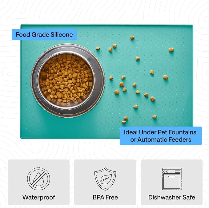 GORILLA GRIP 100% Waterproof Raised Edge BPA Free Silicone Pet Feeding Mat, Dog Cat Food Mats Contain Spills Protects Floors, Placemats for Cats and Dogs Water Bowl, Pets Accessories 23x15 Turquoise - Image 5