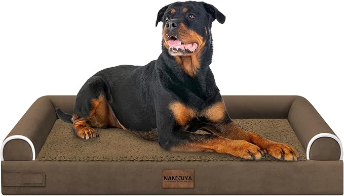 NANUYA Orthopedic Dog Bed for XX-Large Dogs, 44 x 34 Inch, Dark Coffee | Egg crate foam for joint support, 3-sided bolster pet sofa, waterproof lining, washable cover, and non-skid base by Nanuya