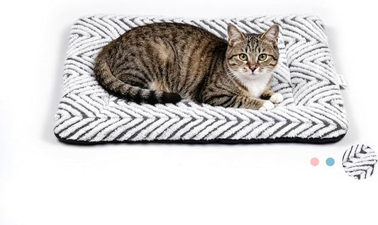 Mora Pets Cat Bed for Indoor Cats & Small Dogs Washable Cat Mat Soft Fluffy Dog Crate Kennel Carrier Pad Flat Cat Bed with Anti-Slip Bottom for Pet Cage Travel Sleeping Chevron Grey 22 x 13 by MoraPets