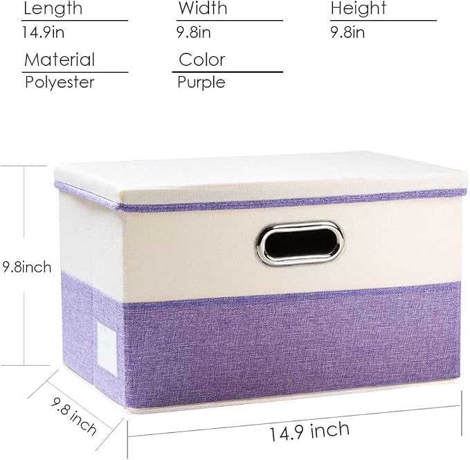 PRANDOM Collapsible Storage Bin with Lid [3-Pack] Fabric Foldable Storage Box Organizer Container Basket Cube with Cover for Home Bedroom Closet Office Nursery Purple&Cream(14.9x9.8x9.8) - Image 4
