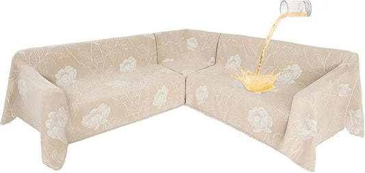 1OO% Waterproof Sectional Couch Covers for Dogs L Shaped Corner Sofa Cover Washable Chenille Sofa Slipcovers Blanket Modern Jacquard Pet Furniture Protector (91"x276", Beige Flower) by SYJOVIA