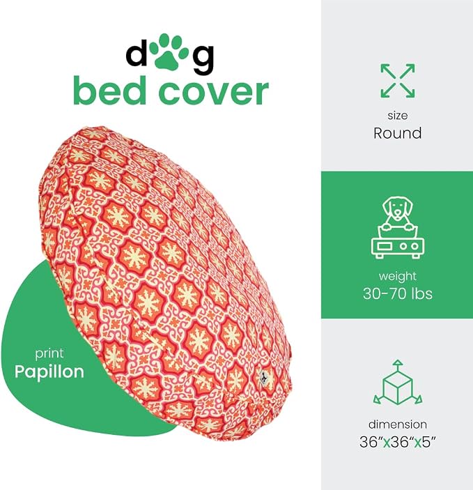 Molly Mutt Medium to Large Dog Bed Cover - Papillon Print - Measures 36” x 5’’ - 100% Cotton - Durable - Breathable - Sustainable - Machine Washable Dog Bed Cover - Image 2
