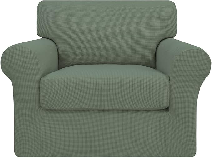 Easy-Going 2 Pieces Stretch Couch Cover Sofa Cover for Dogs Washable Sofa Slipcover for Separate Cushion Couch Spandex Jacquard Fabric Elastic Furniture Protector for Pets, Kid (Greyish Green, Chair) by Easy-Going