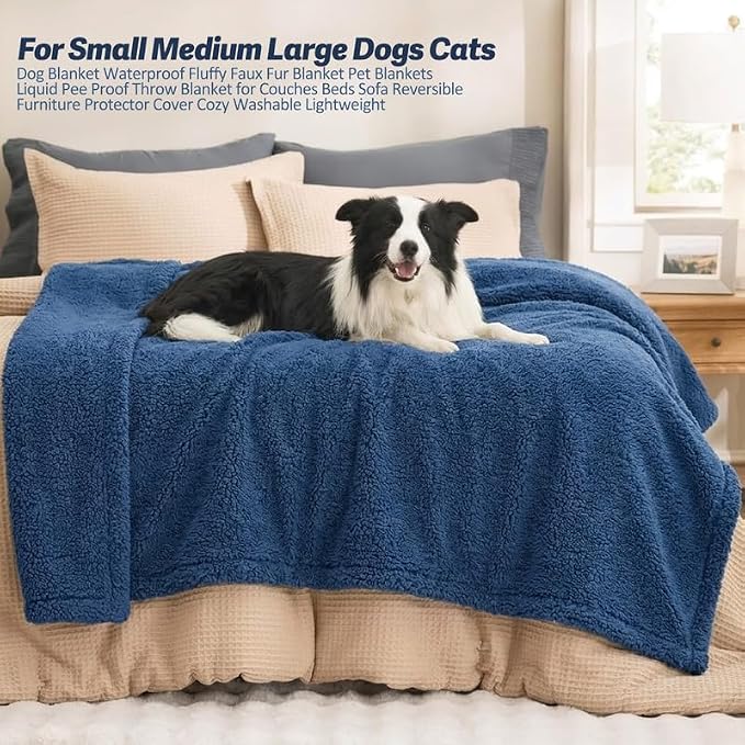 Dark Blanket for Dogs on Couch Blue Pets Blankets Reversible Fluffy Pet Bed Cover Puppy Blankets Mats Leakproof Sofa Couch Washable Cover Cat Doggie Blanket for Warm-Navy Blue,XL - Image 8