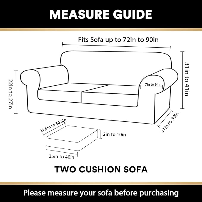 PrinceDeco Velvet Couch Covers for Sofa Soft 4 Pieces Couch Covers for 3 Cushion Couch Sofa Pet Friendly Furniture Protector with Non Slip Elastic Bottom Width Up to 90 Inch (Medium-Large, Porcelain) - Image 2