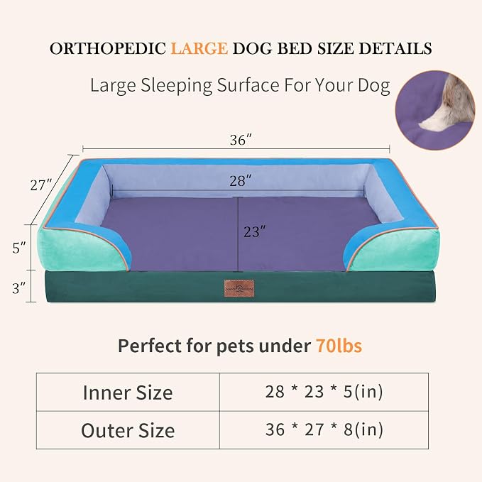 Comfort Expression Orthopedic Dog Beds for Large Sized Dog with Bolster | Waterproof Dog Couch Bed with Washable Cover & Non-Slip Bottom, Supportive Egg Crate Foam Large Pet Bed, 36x27 Inch - Image 7