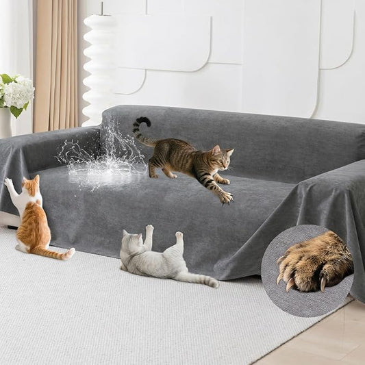 Cat Scratch Furniture Protector - Anti-Slip, Waterproof Sofa Cover to Keep Cats Off, Pet-Friendly Couch Protectors for 3 Cushion Couch, Anti-Scratch Couch Cover for Pets and Kids 150"X91"Dark Gray by Loiion