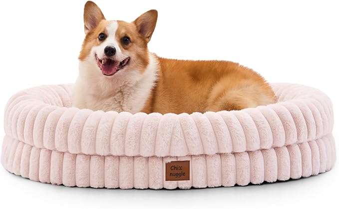 ChiXnuggle Orthopedic Dog Bed, Washable Cover, Faux Fur Bolster Pet Couch | waterproof,egg crate foam,non-slip bottom,for large dogs,pink,35*28*7,dog sofa by SnuggleUpPawsDown