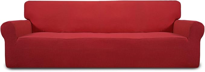 Easy-Going Stretch 4 Seater Oversized Sofa Couch Cover Christmas Red | 1-Piece Extra X-large Sofa Cover Furniture Protector Couch Soft with Bottom for Kids, Spandex Jacquard by Easy-Going