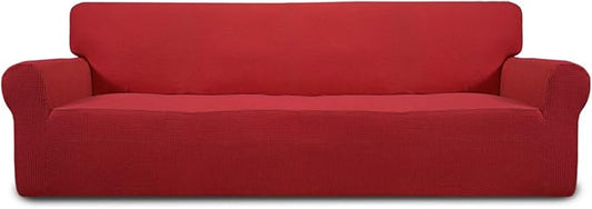 Easy-Going Stretch 4 Seater Oversized Sofa Couch Cover Christmas Red | 1-Piece Extra X-large Sofa Cover Furniture Protector Couch Soft with Bottom for Kids, Spandex Jacquard by Easy-Going