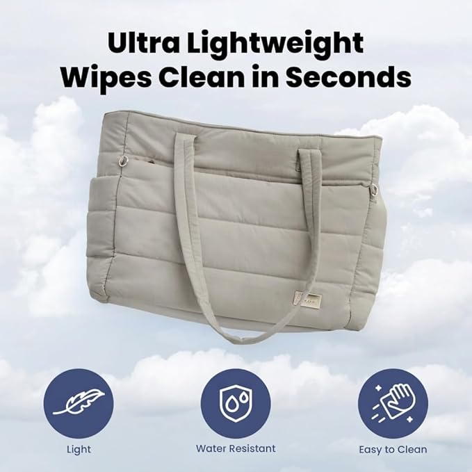 Rubyloo Puffer Dog Travel Bag for Dog Moms, Diaper Bag with Travel Bowls | 2 BPA-Free Collapsible Bowls, 2 Pet Food Containers, 9 Pockets, Everyday Puffer Bag Works With or Without Your Dog, Khaki - Image 8