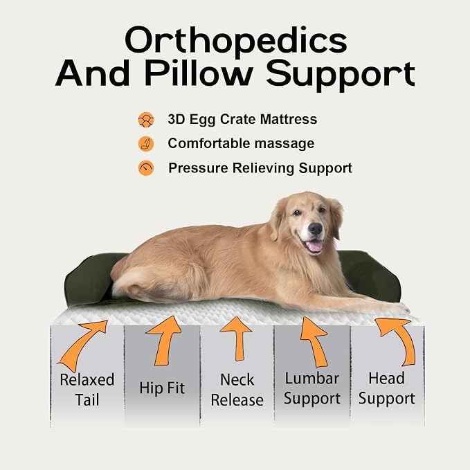 MEKIY Orthopedic Waterproof Dog Bed with Bolster for Extra Large Size Dogs | Pillow Support for Neck Relief, Egg Crate Foam, Waterproof Liner, Anti-Slip Bottom, Removable Bolster Cover, 48 x 33 Inch - Image 3