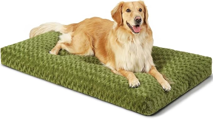 KSIIA Washable Dog Bed Comfy Dog Crate Pad Deluxe Plush Pet Bed Non-Slip Kennel Pad for Large Dogs, 41" x 27", Green by KSIIAPetProducts