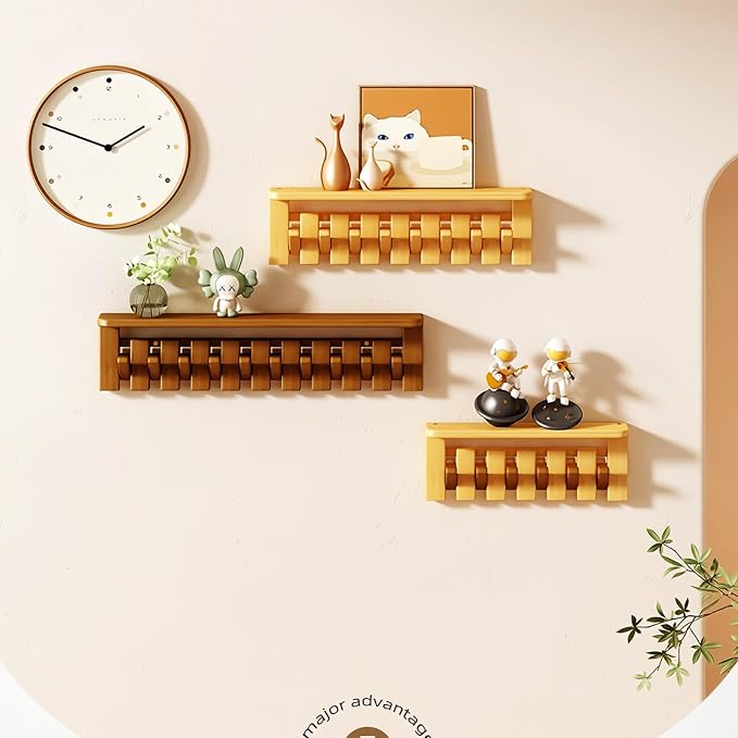 Wall Mounted Coat RackHooks Piano Key Hangers Natural Solid Wood Hanger Non-Woven Fabric Clothes Hangers for Closet, Kitchen, Bedroom, Bathroom, Entryway (Tray Walnut-Beech, 6 Hooks) - Image 8