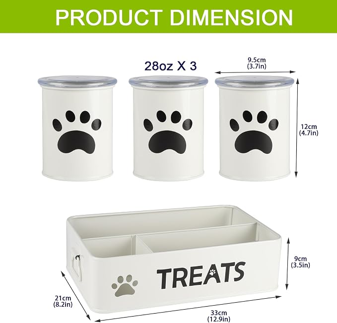 28oz Metal Dog Treat Container Set of 3,Dog Treat Jars with Airtight Lids,Cat Treat Jar,Dog Treat Canister for Countertop,Coated Galvanized Steel Dog Treats Station-White - Image 4