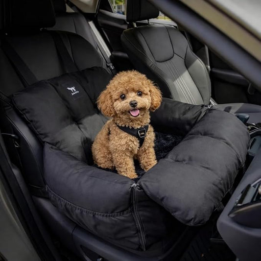 JACKO & CO - Premium Dog Car Seat v2 Booster Seat for Small & Medium Pets Under 25lbs - Machine Washable w Removable Cover Water Resistant w Clip-On Leash for Front or Back Seat (Black Small (1-25lbs)