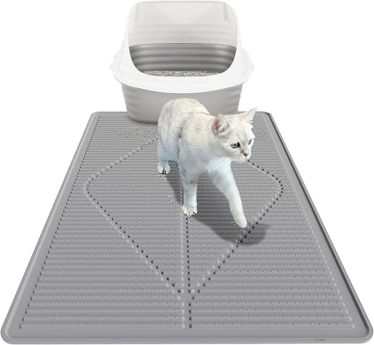 Mofason Cat Litter Mat Litter Trapping Mat XXL Grey Silicone Litter Box Mat | Waterproof 38"x25" kitty litter mat for floor; extra large litter trapping, litter matt for cat litterbox easy clean pet mat by Mofason