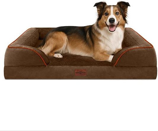 Comfort Expression Orthopedic Dog Beds for Large Sized Dog with Bolster | Waterproof Dog Couch Bed with Washable Cover & Non-Slip Bottom, Supportive Egg Crate Foam Large Pet Bed, 38x25 Inch by ComfortExpression