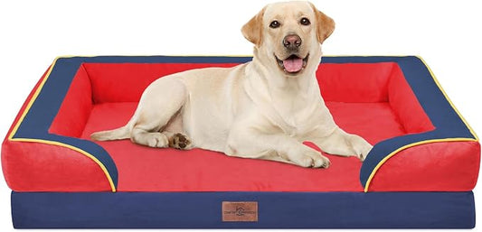 Comfort Expression Orthopedic Dog Bed for Extra Large Dogs with Bolster | Waterproof Dog Couch Bed with Washable Cover & Non-Slip Bottom, Supportive Egg Crate Foam XL Pet Bed, 42x30 Inch by ComfortExpression