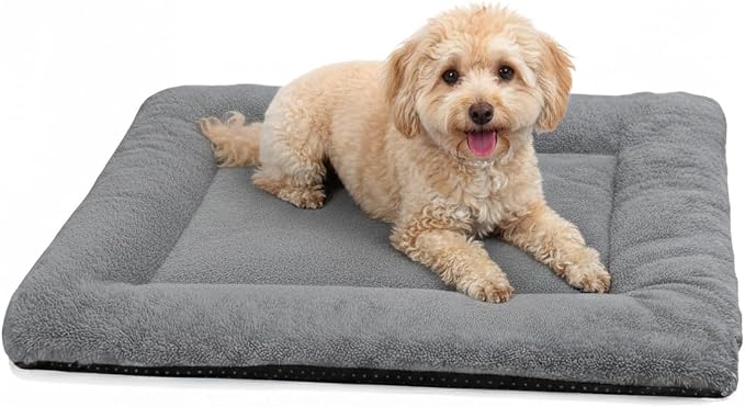Dog Crate Pad Washable, Plush 24 x 18 Inch Anti-Slip Kennel Mat for Small Dogs, Puppies & Cats, Fits Wire or Metal Crates, Dark Grey by ZENGAOOU