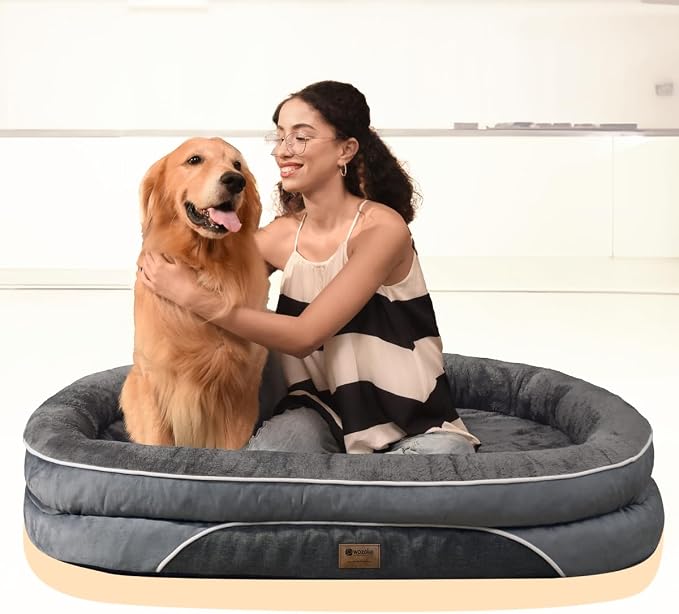Waterproof Orthopedic Dog Bed for Extra Large Dogs, Dark Grey | Supportive Crate Foam Relieves Joint Pressure, 360°Bolsters, Waterproof Inner,Washable Cover, Non-slip Bottom - Image 2