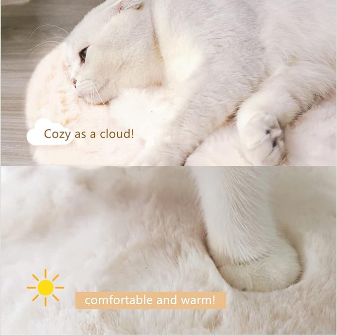 SHENGOCASE 2-Pack 14" Round Faux Rabbit Fur Cat Dog Bed Cushion Pad Mat, Cat Tree Tower Replacement Cushion Pad for Window Perch Carrier House Cage Crate Kennel Furniture - Image 3