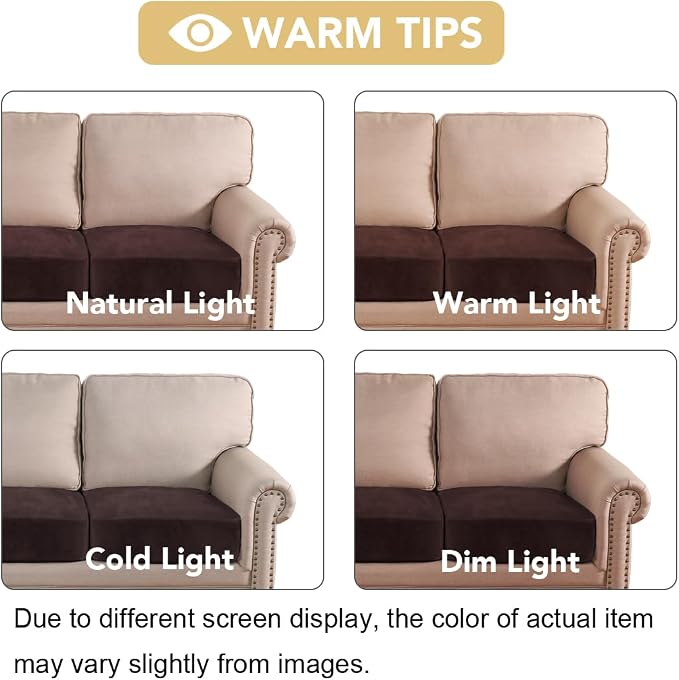 H.VERSAILTEX Velvet Stretch Couch Cushion Cover Plush Cushion Slipcover for Chair Loveseat Sofa Cushion Furniture Protector Seat Cushion Sofa Cover (3 Piece Sofa Cushion Covers, Brown) - Image 6