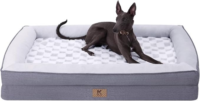 KSIIA Big Dog Bed for XL Dogs, Orthopedic Egg-Crate Memory Foam Pet Bed with Sides, Waterproof Lining and Non Slip Pet Couch with Removable Washable Cover, 44 x 32 Inch, Grey by KSIIAPetProducts