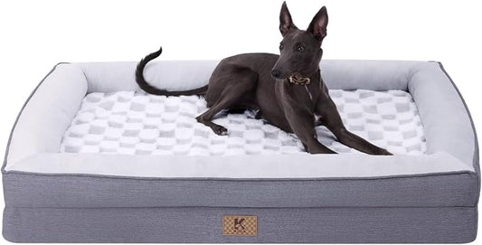 KSIIA Big Dog Bed for XL Dogs, Orthopedic Egg-Crate Memory Foam Pet Bed with Sides, Waterproof Lining and Non Slip Pet Couch with Removable Washable Cover, 44 x 32 Inch, Grey by KSIIAPetProducts