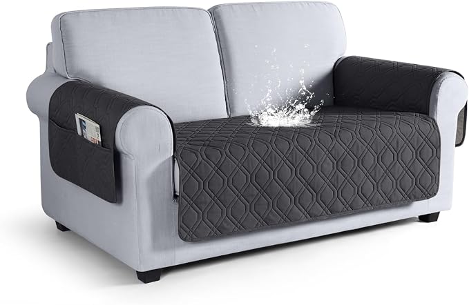 VANSOFY Waterproof Loveseat Couch Cover for Pets, Charcoal Gray, 47.2" | Non-Slip, Washable, Utility Pockets, Pet Friendly, Furniture Protector Slipcover for 2 Cushion Couch by VANSOFYFURNITURECOVERS