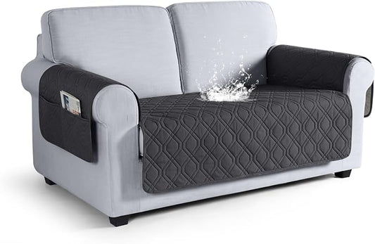 VANSOFY Waterproof Loveseat Couch Cover for Pets, Charcoal Gray, 47.2" | Non-Slip, Washable, Utility Pockets, Pet Friendly, Furniture Protector Slipcover for 2 Cushion Couch by VANSOFYFURNITURECOVERS