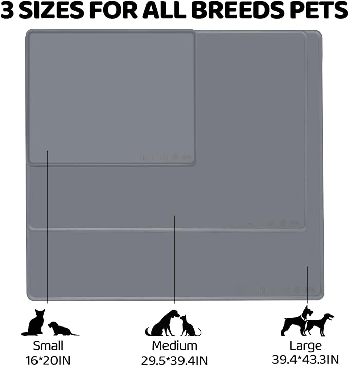 KVK Extra Extra Large Silicone Dog Food Mat 39.4×43.3in and 128oz Silicone Bag Set, Super Size Waterproof Pet Feeding Mat & Container, Non-Slip, Chew-Resistant Floor Protection (Beige&Yellow) - Image 8