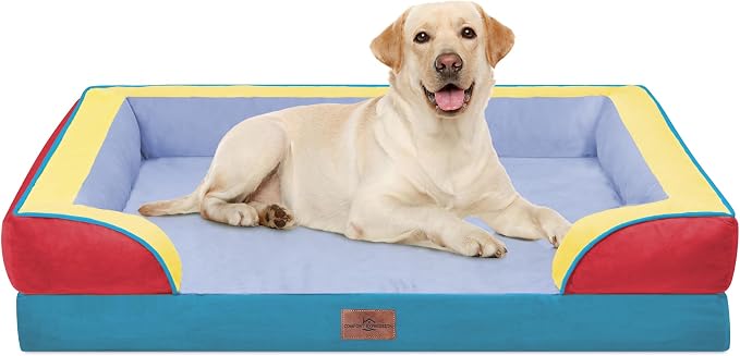 Comfort Expression Orthopedic Dog Bed for Extra Large Dogs with Bolster | Waterproof Dog Couch Bed with Washable Cover & Non-Slip Bottom, Supportive Egg Crate Foam XL Pet Bed, 42x30 Inch by ComfortExpression