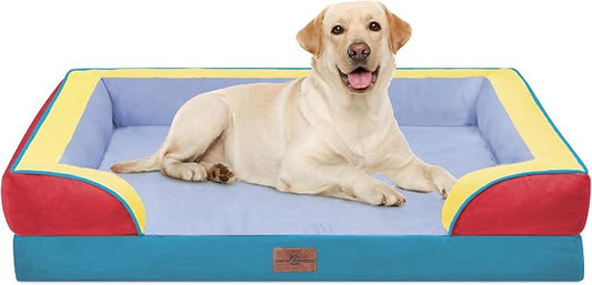 Comfort Expression Orthopedic Dog Bed for Extra Large Dogs with Bolster | Waterproof Dog Couch Bed with Washable Cover & Non-Slip Bottom, Supportive Egg Crate Foam XL Pet Bed, 42x30 Inch by ComfortExpression