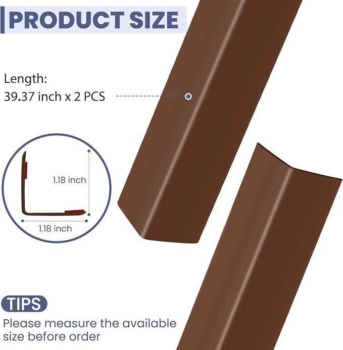 2PCS Wall Corner Protectors Guards - Self Adhesive Corner Protector & Corner Guards for Walls Edge Protection, Easy to Apply - No Tools Needed(Brown, 39.37"x1.18") - Image 5