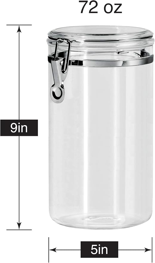 Oggi Large Clear Canister with Clamp Lid, 72 oz - Large Airtight Food Storage Container, for Kitchen & Pantry Storage of Bulk, Dry Foods, Pasta, Flour, Sugar, Coffee, Rice, Tea, Spices & Herbs - Image 8