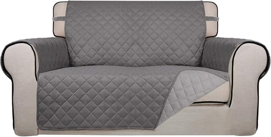 PureFit Reversible Quilted Sofa Cover, Water Resistant Medium Slipcover Furniture Protector, Washable Couch Cover with Non Slip Foam and Elastic Straps for Kids, Dogs, Pets (Loveseat, Gray/Light Gray) | Gray/Light Gray, Water Resistant Couch Protector,... by PureFit