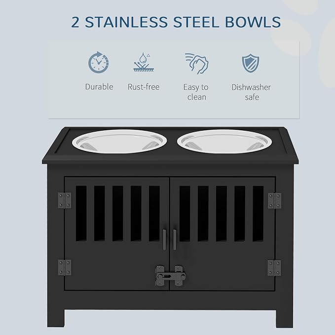 Large Elevated Dog Bowls with Storage Cabinet Containing Large 37L Capacity, Raised Bowl Stand Pet Food Bowl Dog Feeding Station, Black - Image 5