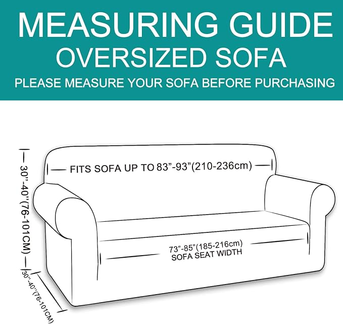 U-NICE HOME Oversized Stretch Couch Cover Slipcover, Sand | 3 Cushion Sofa, 1-Piece Sofa cover, Washable, Pet friendly, Furniture protector, Polyester Spandex Jacquard fabric - Image 6