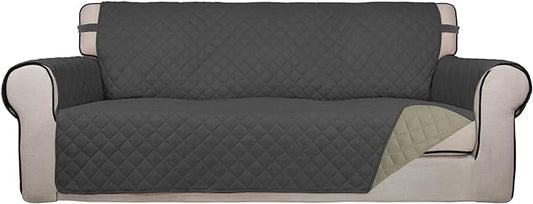 PureFit Reversible Quilted Sofa Cover Dog Couch Covers for Sofa, 66 in | Dark Gray/Beige, Water Resistant Couch Protector, Washable Pet Couch Cover with Non Slip and Elastic Straps For Kids by PureFit