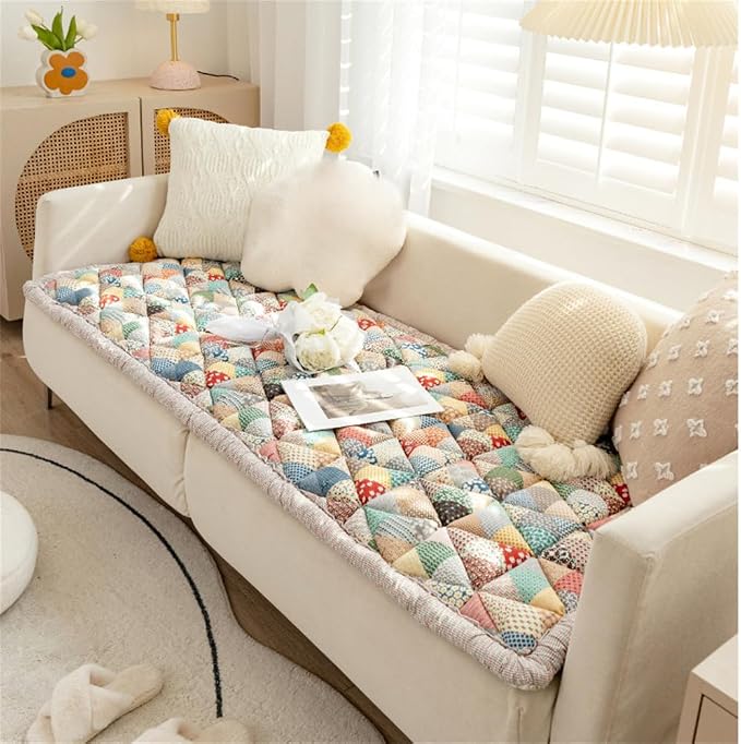 Garden Chic Cotton Protective Couch Cover, Plaid Square Pet Mat, Machine Washable & Non-Slip, Fits Most Cats & Dogs (Color, 27.6*70.9inch) - Image 5