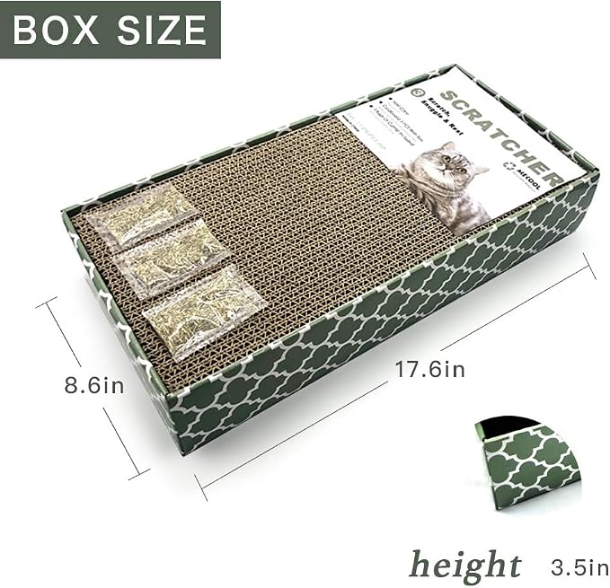 Cat Scratcher Cardboard Scratching Pads Scratch Lounge Bed with Catnip 3PCS Reversible Corrugated Cardboard with Scratch Box - Image 2