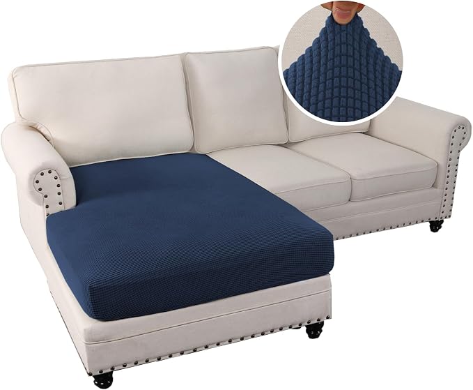 H.VERSAILTEX Sectional Couch Covers 1 Piece Chaise Slipcover L Shape Separate Cushion Couch Cover for Both Left/Right Sectional Couch (Seat Only: 1 Chaises, Navy) - Image 2