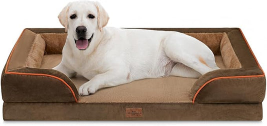 Comfort Expression Orthopedic Dog Bed for Extra Large Dogs with Bolster | Waterproof Dog Couch Bed with Washable Cover & Non-Slip Bottom, Supportive Egg Crate Foam XL Pet Bed, 45x35 Inch by ComfortExpression