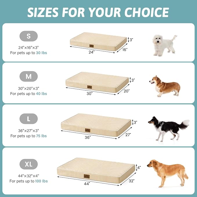 COZY KISS Large Cooling Orthopedic Dog Bed, Q-Max >0.5 Waterproof Egg Crate Foam Pet Bed with Removable Washable Cover, 44x32x4in,Beige - Image 4