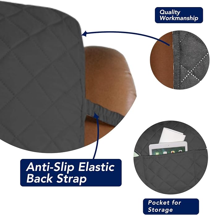 PureFit Reversible Recliner Chair Covers Couch Covers for Dogs, 28 in | Dark Gray/Beige, Water Resistant Couch Protector, Washable Pet Couch Cover with Non Slip and Elastic Straps For Kids - Image 3