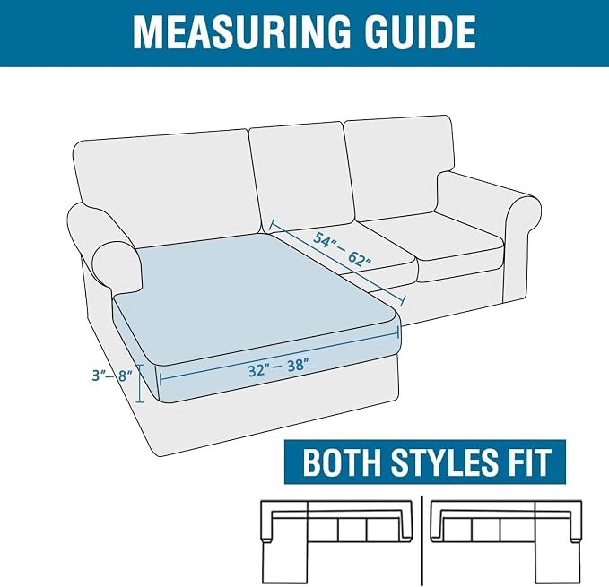H.VERSAILTEX Sectional Couch Covers 1 Piece Chaise Slipcover L Shape Separate Cushion Couch Cover for Both Left/Right Sectional Couch (Seat Only: 1 Chaises, Dusty Blue) - Image 3