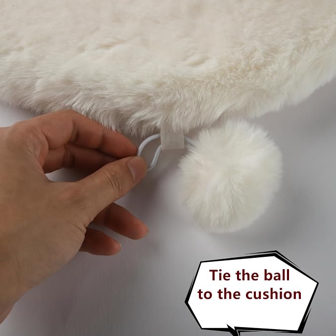 SHENGOCASE 2-Pack Round Faux Rabbit Fur Pet Bed Cushion Pad, 23.6 Inch, Cat Tree Tower Replacement Mat for Cat Dog House Cage Crate Kennel (Cream) - Image 5
